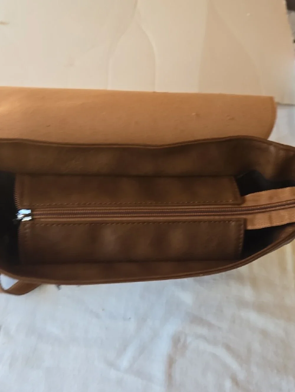 Men's Tan Leather Backpack - Classic Flap Satchel